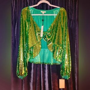 For Love & Lemons Green Sequin Top
